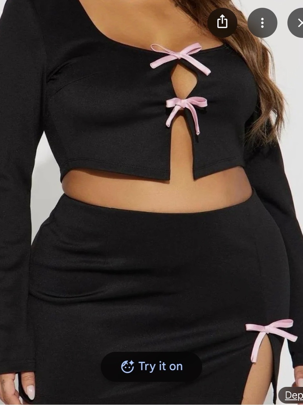 Fashion Nova Black Long Sleeve Two-Piece Dress with Pink Bow Accents